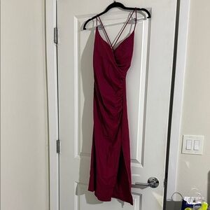 NWOT Deep red Ruched Slip Dress with Spaghetti Straps